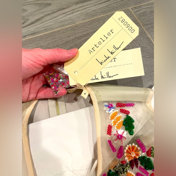 NWT Nicole Miller Leather beaded crop top - Picture 8 of 13